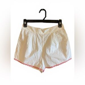 Free People White Cotton Shorts XS Pink Ric Rac Trim Scallop Coquette Boho